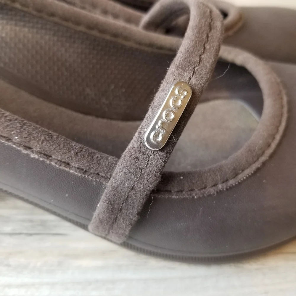 Crocs Brown Casey Mary Jane Semi Wedge Heel Shoes